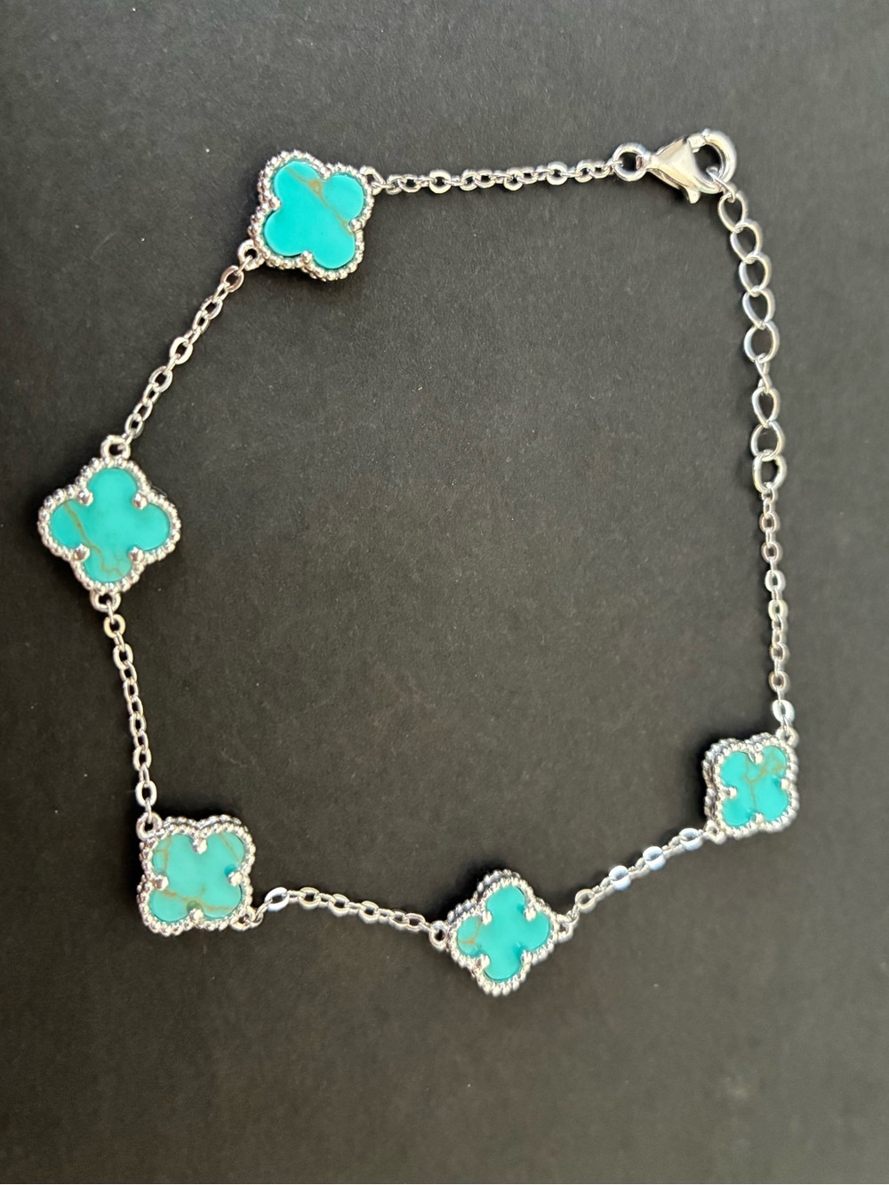 925 Sterling Silver Turquoise Clover Link Bracelet 7”- 8”